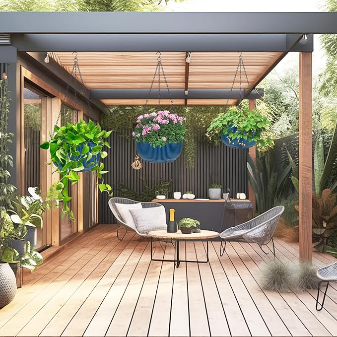 Hanging Planters for Indoor Plants 9/10/11 Inch, 3 Pack Plant Hanger Outdoor with Drainage Holes, Self Watering Hanging Basket Flower Pot for Garden Home Decor, Dark Blue