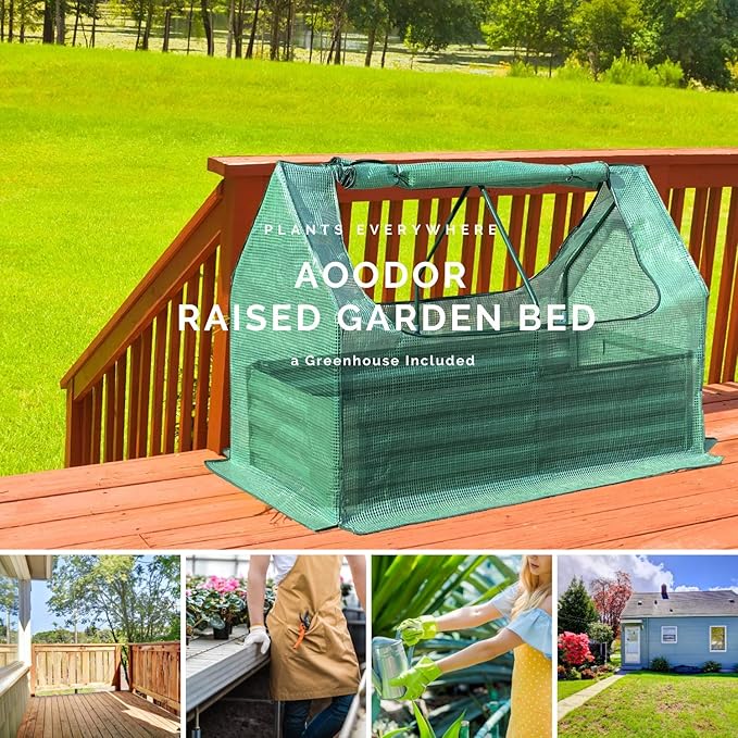 Aoodor 4 x 2 x 1 ft Raised Garden Metal Bed, Mini Greenhouse Kit with 2 Roll-up Zipper Doors, for Vegetables, Herbs and Flowers