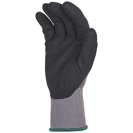 Amazon Basics Micro-Foam Nitrile Coated Work Gloves, Nylon Liner Fiber, Touch Screen, Size 8/M, 12 Pairs, Grey