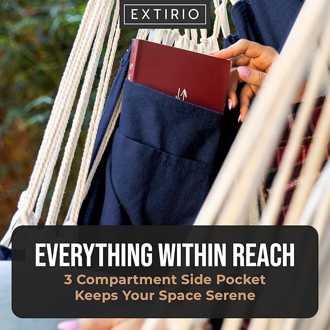 Hanging Hammock Chair Swing – Hanging Chair Outdoor & Indoor - Hammock Swing Chair – Quick & Easy Setup with Hardware Kit – Durable & Spacious Full Body Support – Holds 440 Lbs