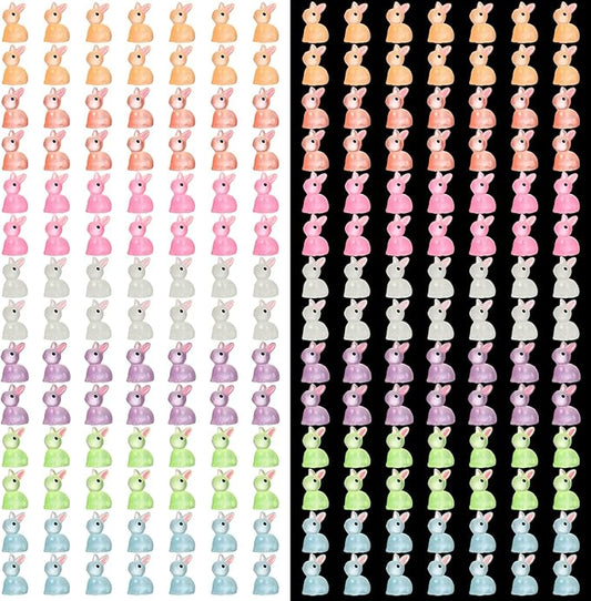 140Pcs Mini Resin Luminous Bunnies Glow in Dark Resin Rabbit Figures for Fairy Garden Luminous Mini Portrait Fairy Garden DIY Christmas Party Ornament Accessories Charms Party Favors
