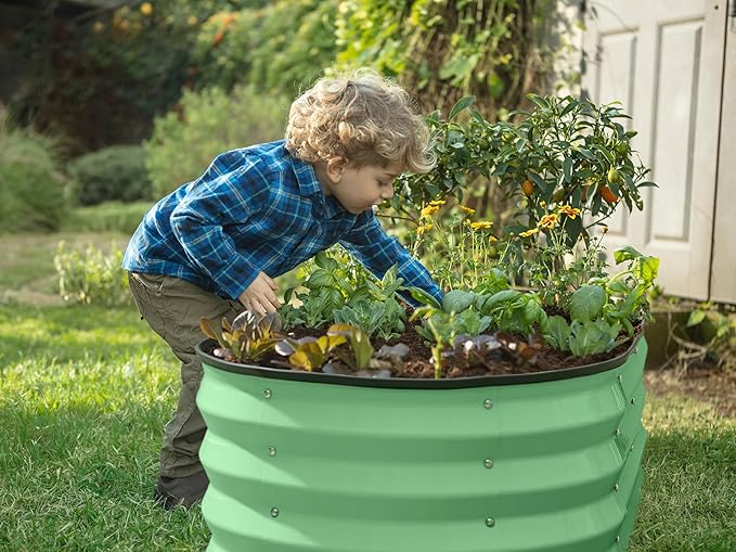 Galvanized Raised Garden Beds Outdoor // 4×2×1 ft Planter Raised Beds for Gardening, Vegetables, Flowers (Light Green) // Large Metal Garden Box