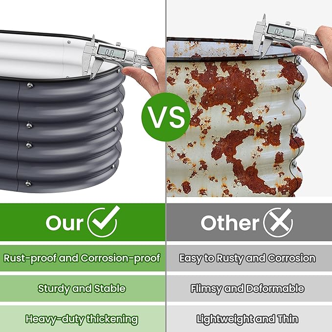 17" Tall Raised Garden Beds Outdoor - Galvanized Aluminum-Magnesium Stainless Steel Durable Metal Planter Box for Growing Plants, Vegetables, Flowers, Fruits (Deep Grey)