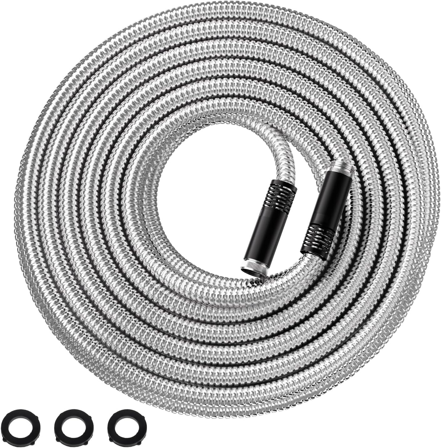 Garden Hose Metal 15 FT, Flexible Stainless Steel Water Hose, Kink Free, Connectable Short Hose, Lightweight & Durable, Crush Resistant Fitting, Puncture Proof Hose for Yard, Rv, 600 PSI 2025 New