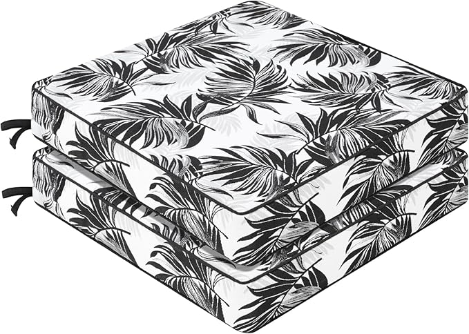 Favoyard Outdoor Chair Cushion 24 x 24 x 4 In Waterproof Pattern Fade Resistant Cushions for Patio Furniture with Removable Cover Attach Straps 28D Foam Insert Cushions Pads for Seat Sofa Couch 2 Pack