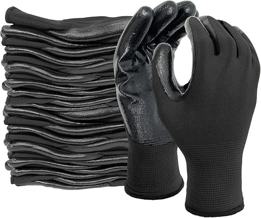 Evridwear Work Gloves with Grip Rubber Coated for Men Women Warehouse Mechanic,12 Pairs Bulk