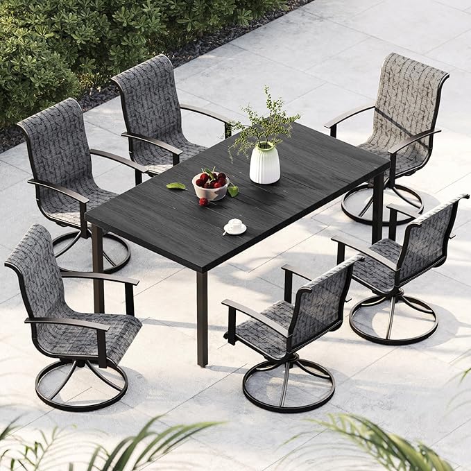 Grand patio Outdoor Swivel Dining Chairs 6-Piece Patio Dining Chair Set Mesh Sling Patio High Back Swivel Rockers, Black & Grey Plaid