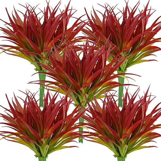 32Pcs Artificial Grass Fake Plants 17.3in Outdoor Plants UV Resistant Greenery Stems Fake Grass for Home Window Garden Office Patio Pathway Front Porch Décor Light Green & Red