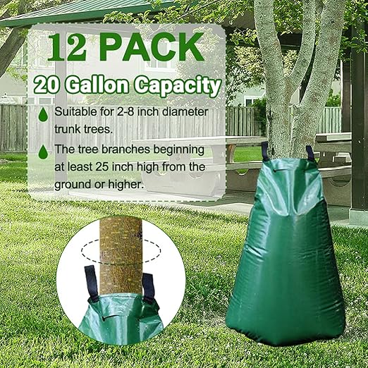 12 Pack 20 Gallon Tree Watering Bags, Reusable, Heavy Duty and Slow Release Gator Bags for Trees, Premium PVC Plant Drip Irrigation Bags,5-8 Hours Releasing Time