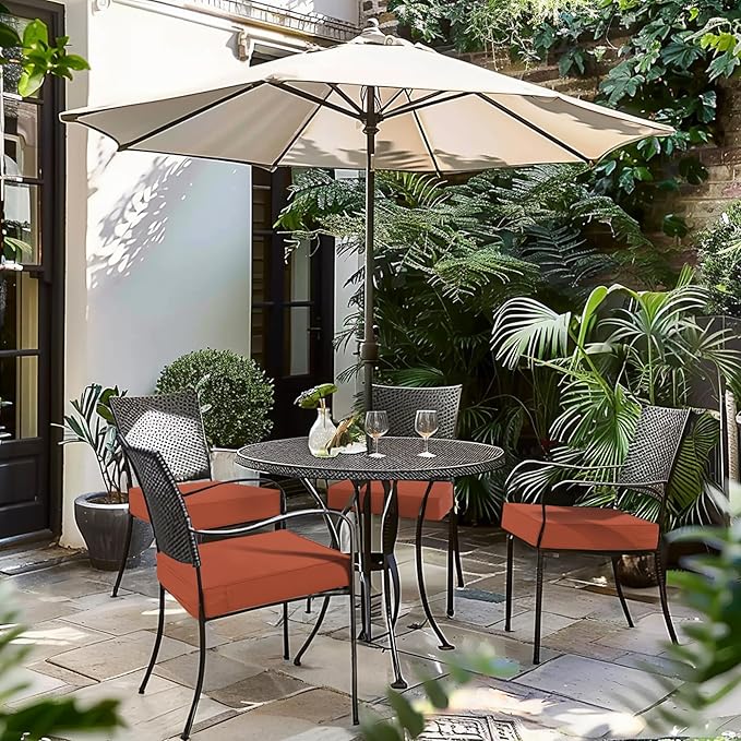 Favoyard Patio Chair Cushions 20 x 20 x 3 Inch Waterproof Outdoor Seat Cushions for Patio Furniture 3-Year Color Fastness Garden Sofa Couch Chair Pads with Handle & Adjustable Straps Set of 2, Spice