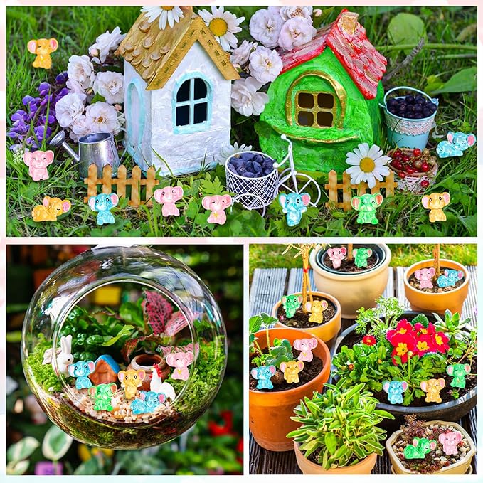 48 Pcs Mini Elephant Animals Luminous Resin Small Animal Figurines Bulk Glow in The Dark Garden Accessories Moss Landscape DIY Terrarium Ornament for Garden Dollhouse Decoration