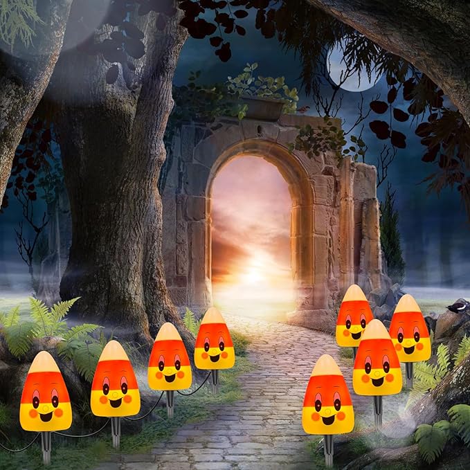 Halloween Candy Corn Pathway Lights Outdoor, 7Ft C7 LED Halloween Decorations Candy Corn Pathway String Lights Waterproof with 4 Stakes for Halloween Outdoor Garden Walkway Driveway Lawn Party Decor