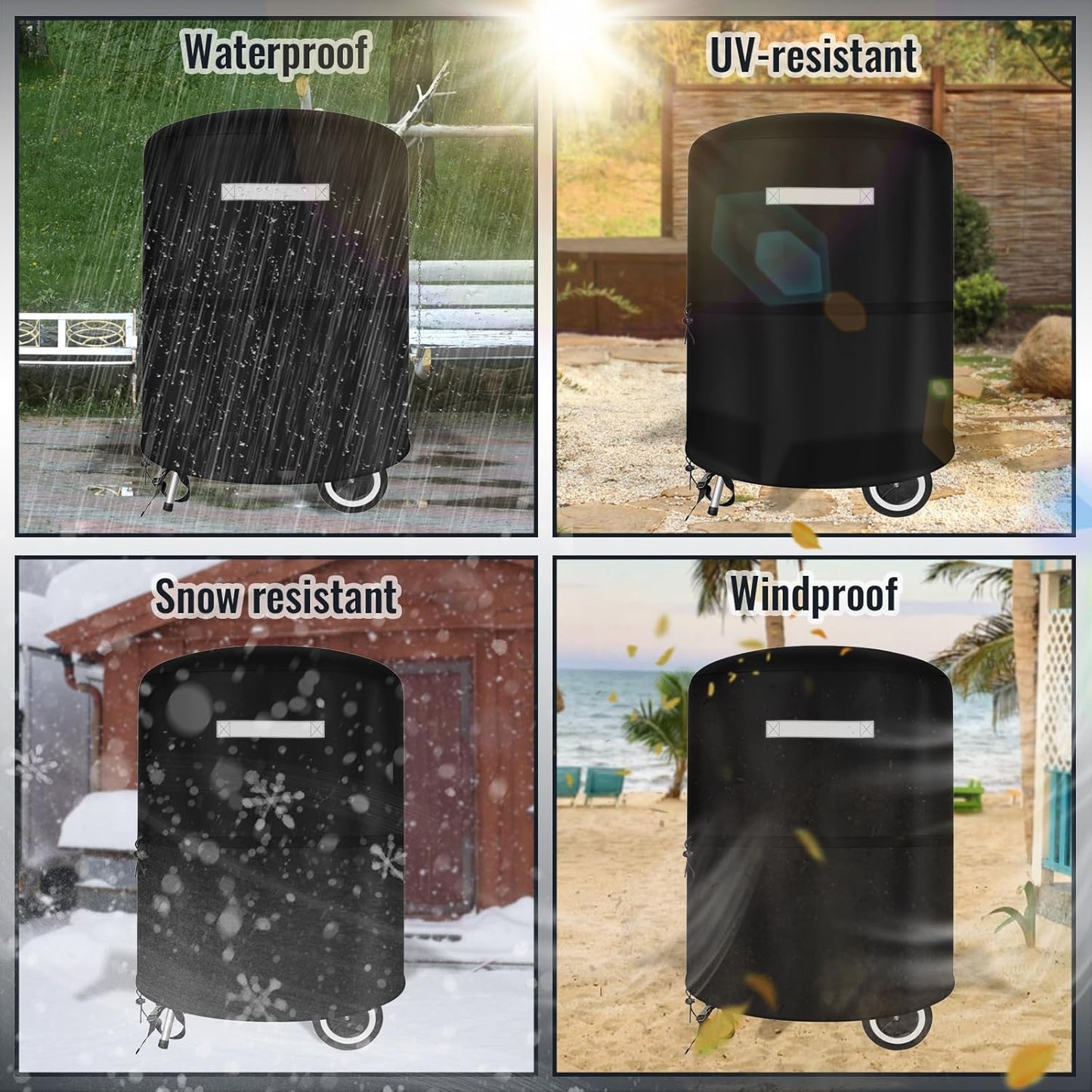 22 inch BBQ Gas Grill Cover for Outdoor Grill, Grill Cover for Weber 22 Inch Charcoal Kettle - Heavy Duty Waterproof Anti-UV Barbecue Cover for Weber Char-Broil 22 Inch Charcoal Kettle Grills, Black