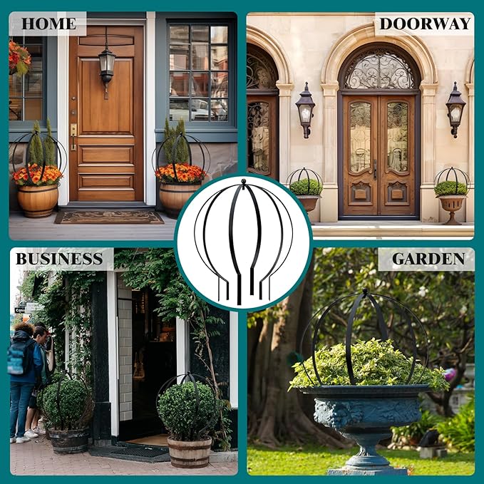 2 Pcs Large Metal Circle Trellis Garden Obelisk Sculpture Globe Trellis for Climbing Plants Outdoor Potted Round Planter Trellis Garden Decor for Patio Doorway Black 18.50 x14.96''