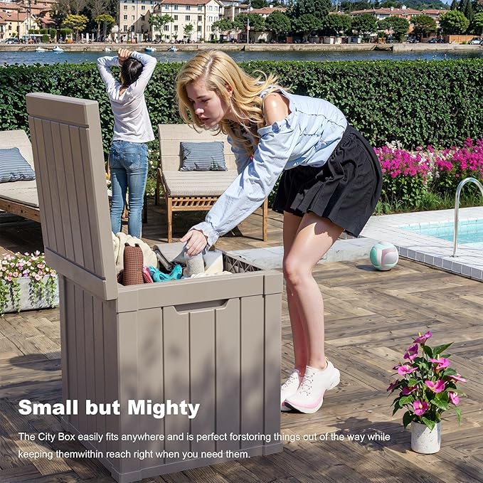 50 Gallon Resin Deck Box, Lockable Outdoor Storage Box for Patio Cushions Storage Furniture,Garden Tools, Pool Supplies, Weatherproof and UV Resistant (Grey)