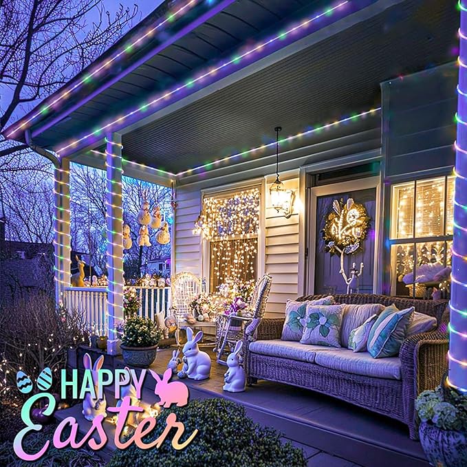 66FT 200 LED Rope Lights for Outside, Easter Lights Outdoor with Waterproof 8 Modes, Flexible and Connectable Plug in String Lights for Indoor Patio Pool Party Easter Decorations, Pastel Multicolor