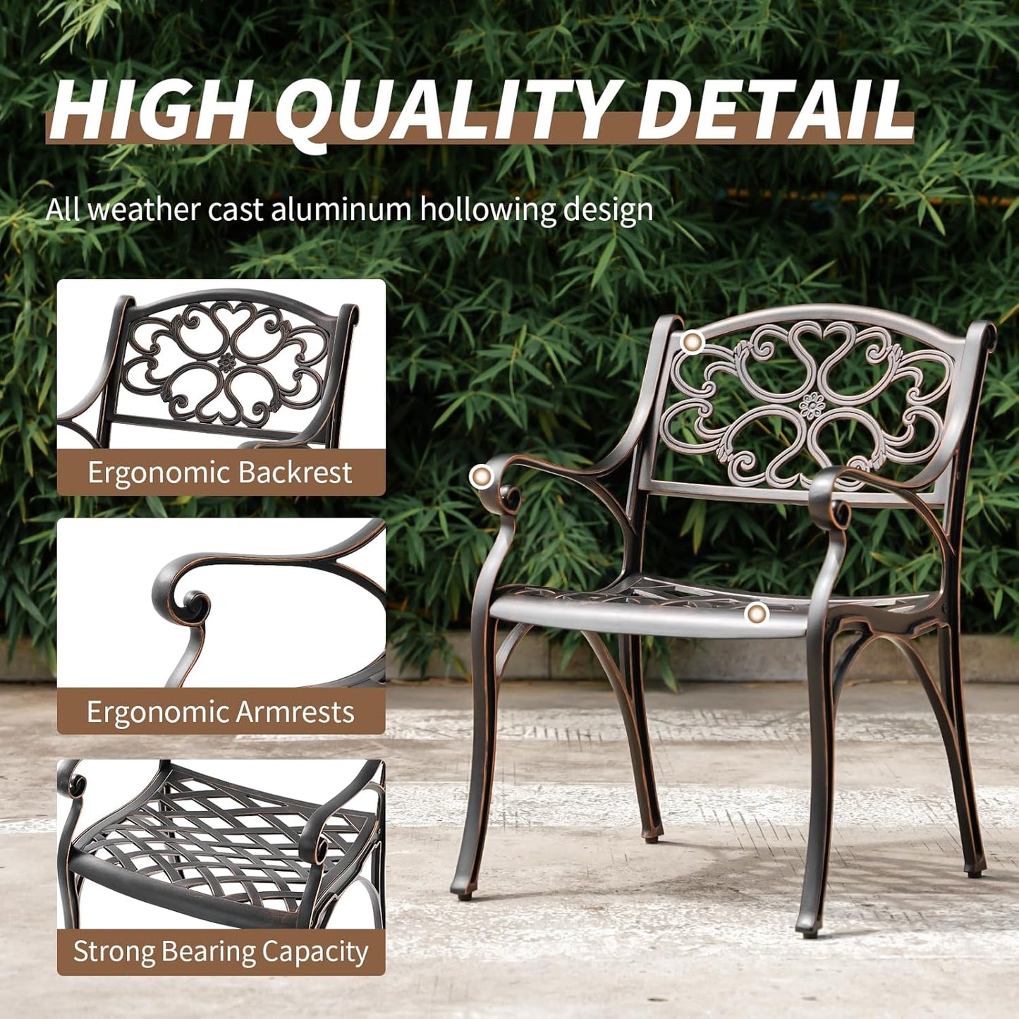 5 Piece Patio Dining Set, All Weather Cast Aluminum Outdoor Dining Table and Chairs Set of 4, Patio Furniture Conversation Set with 4 Chairs and 31" Round Table, 2.2" Umbrella Hole