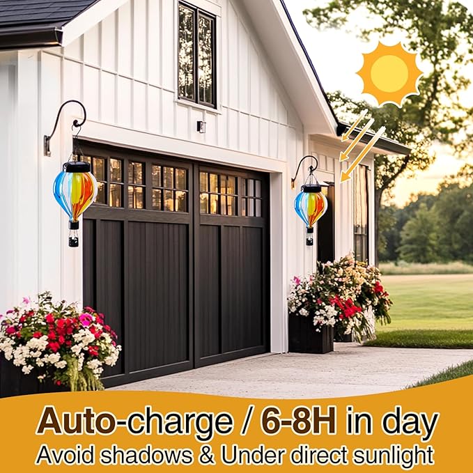 Hot Air Balloon Solar Lantern with Flickering Flame Christmas Gifts for Women Grandma Mom Outdoor Hanging Light Solar Decorative Air Balloon Lamp for Garden Patio Yard and Home (Blue & Yellow)