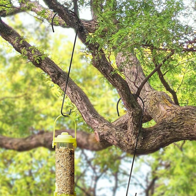 8 Pack 24 Inch Large Tree Branch Hooks Long S Hooks for Hanging Plants, Bird Feeder Hook for Tree, Metal Garden Hooks for Hanging Baskets, Plants, Lanterns Outdoor and Indoor Uses (Black)