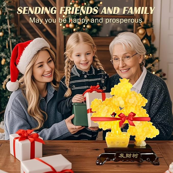 FENGSHUI-CAISHEN Top Resin Money Tree, Artificial Bonsai Tree, Handcrafted, Premium Quality, Feng Shui Gift for Abundance Luck and Success (Yellow)