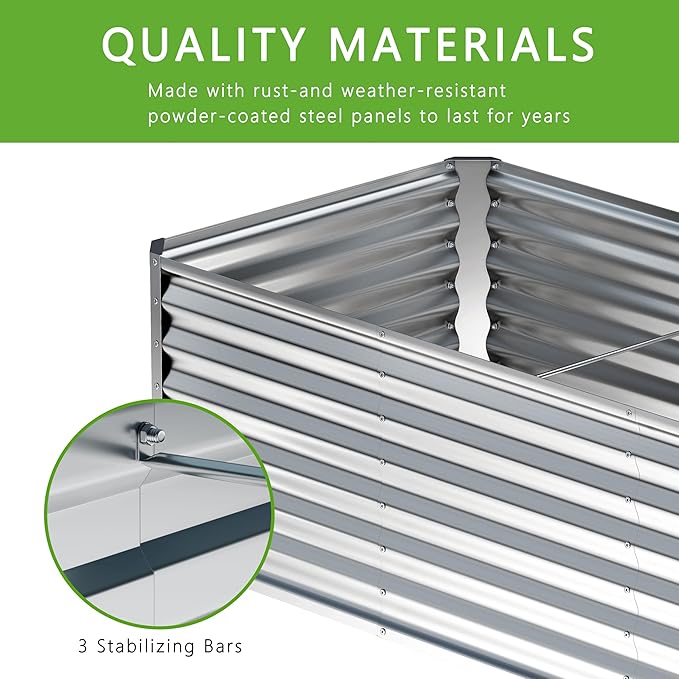 4x2x2FT Galvanized Raised Garden Bed,Planter Raised Beds-Metal Garden Box,Large Plant for Outdoor Planting, Vegetables Bed,Flower,Herb-Sliver