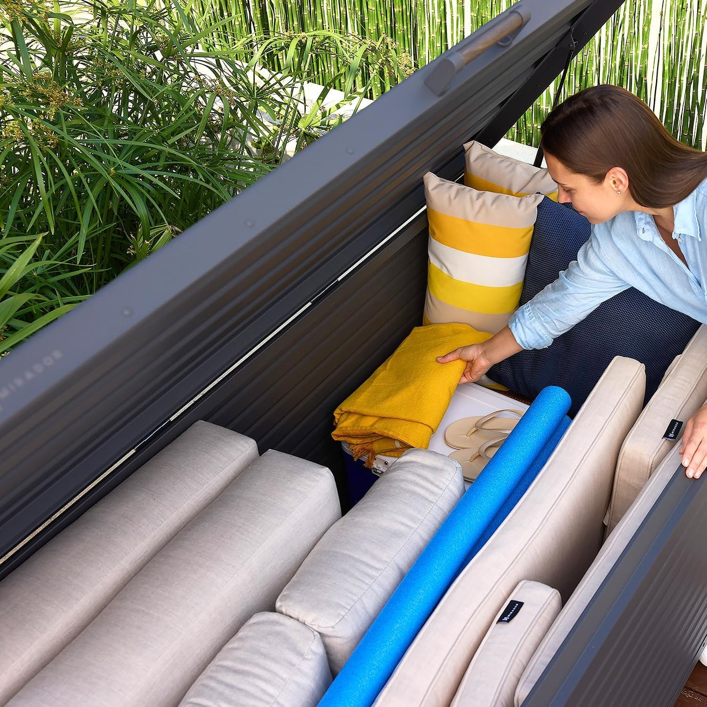 281 Gallon Outdoor Storage Box Waterproof with Wheels, Metal Deck Boxfor Patio Furniture, Garden Tools, Outdoor Cushion, Charcoal