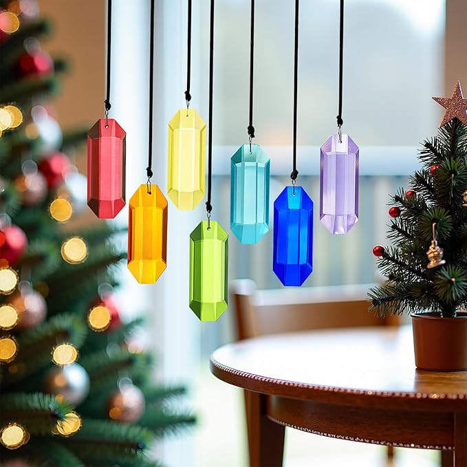 HDCRYSTALGIFTS 7pcs Crystal Suncatcher Prisms 3'' Window Hanging Ornament Rainbow Glass Prism Sun Catcher Decor for Home Garden