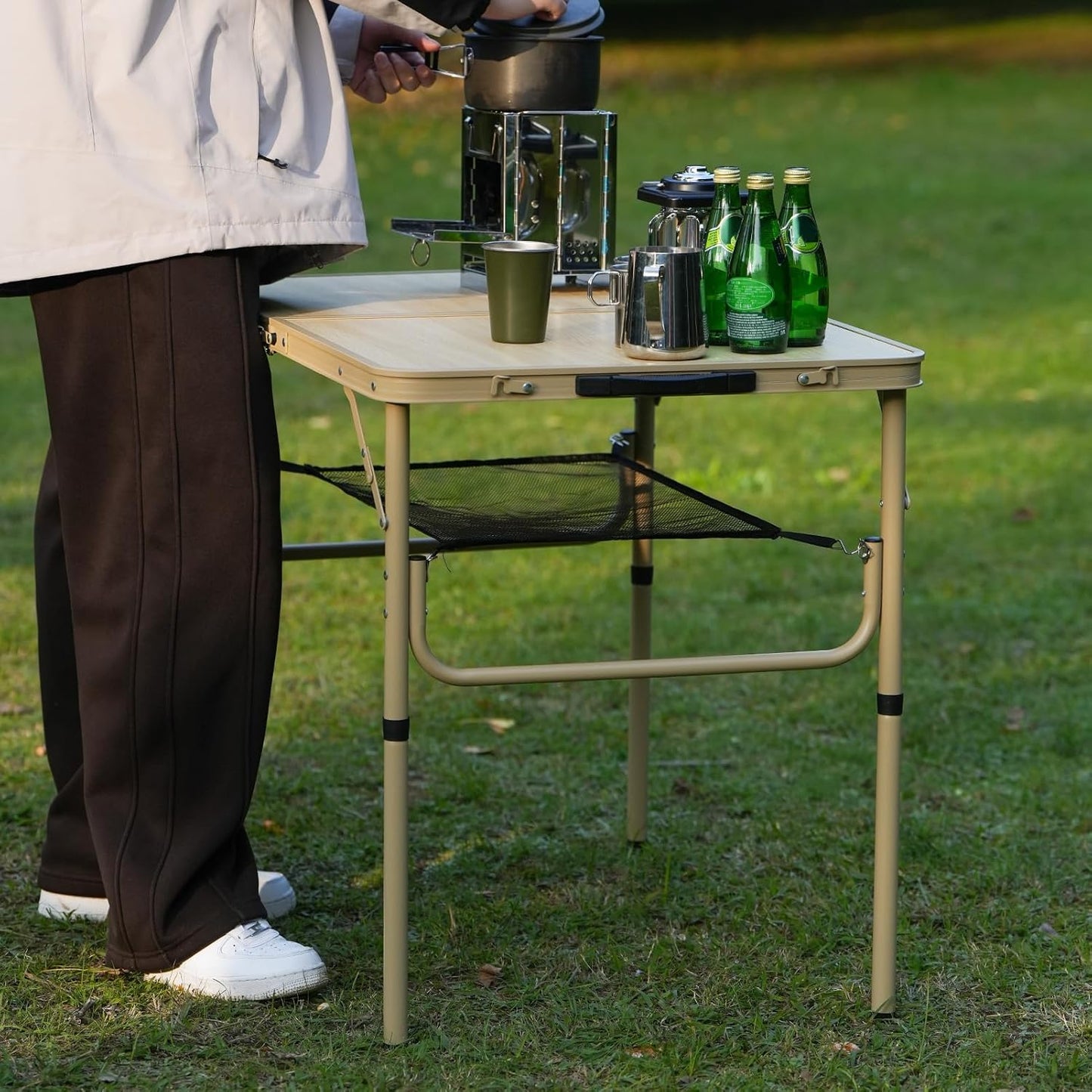 Folding Table 3FT Camping Table 2 Adjustable Height Lightweight Portable Aluminum Mini Foldable for Picnic Beach Indoor Outdoor, Yellow