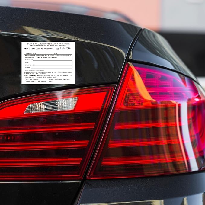 Annual Vehicle Inspection Label 50 Pack Interior Vehicle Inspection 2-Ply Adhesive Vinyl with Mylar Laminate 5" x 4" Meet DOT Requirements