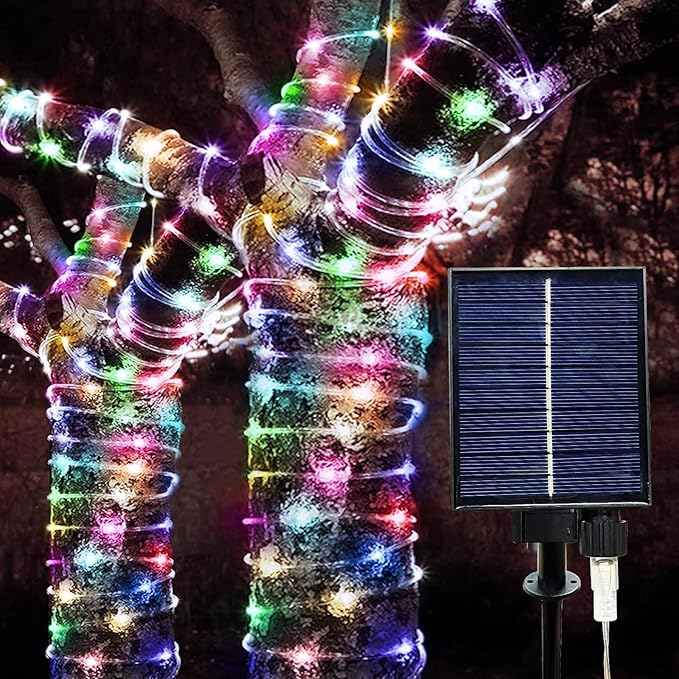 300 LED Solar Rope Lights Outdoor 99 FT Bright Solar Garden String Lights Durable 8 Modes Outdoor Fairy Lights Waterproof Solar Garden Decorative Lights for Fence Patio Decor (Multicolor)