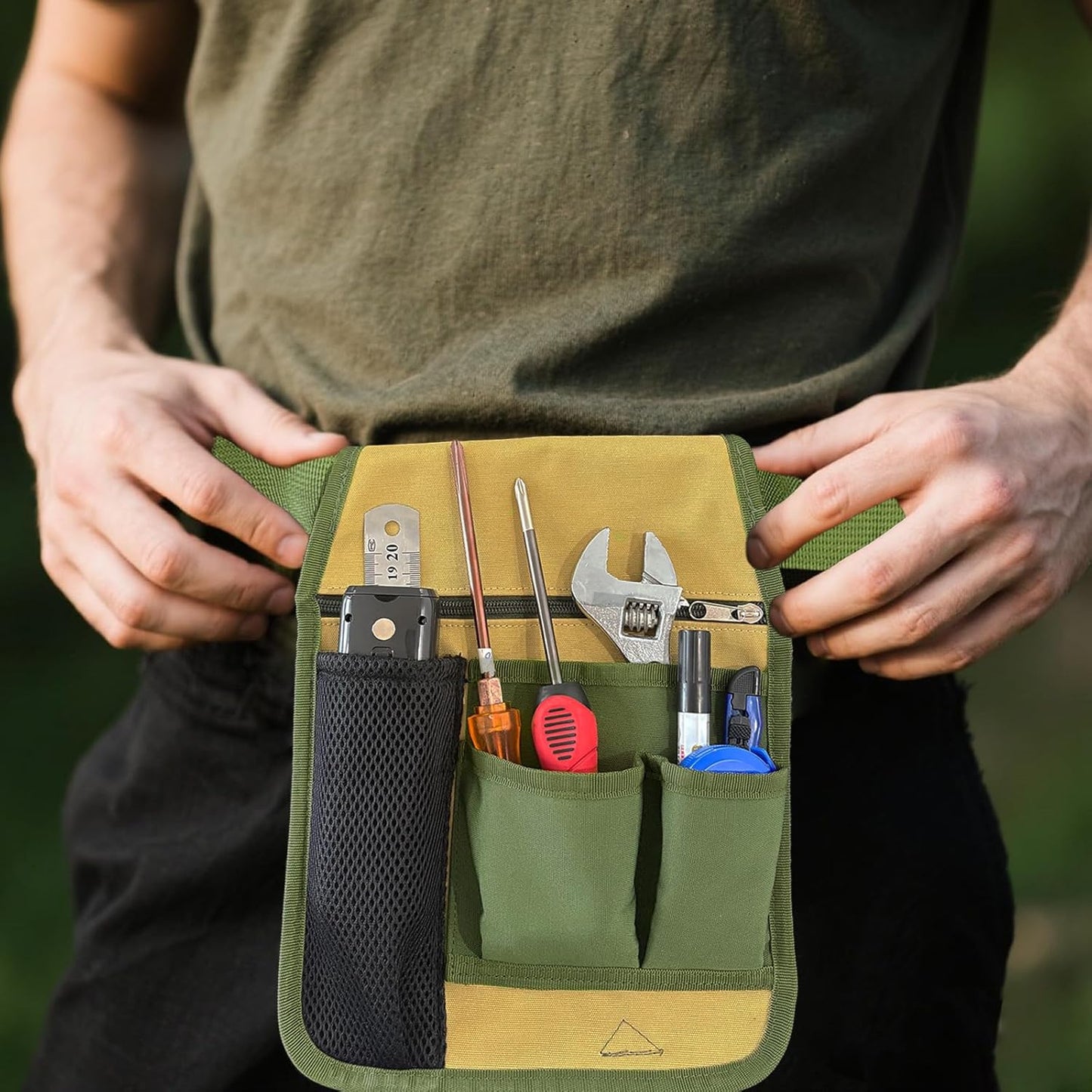 Heavy-Duty Tool Belt Pouch with Belt Clip - Adjustable Work Apron for Electricians, Carpenters, Technicians, Construction & Gardening - Durable Utility Organizer for Men & Women, Compact & Lightweight