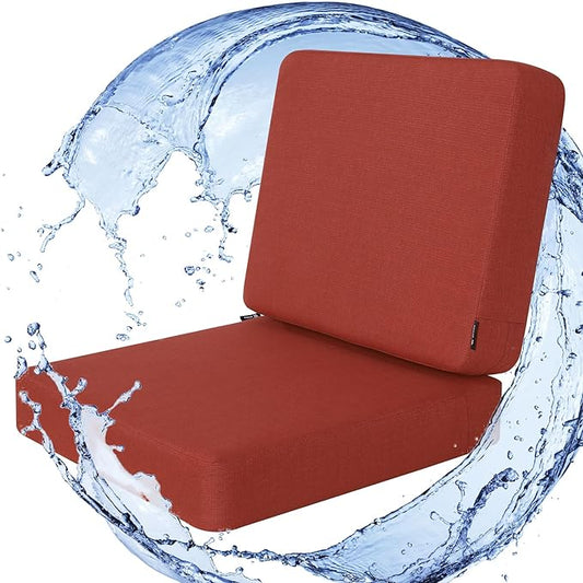 Favoyard Outdoor Deep Seat Cushion Set, 19 x 19 Inch Rainproof & 3-Year Fade Resistant Patio Furniture Cushions, Removable Seat Bottom & Back Cushion Covers with Ties for Chair, Sofa, Couch, Red