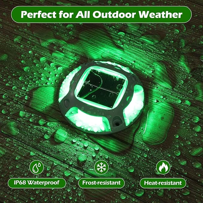 AGPTEK Solar Driveway Lights Outdoor 12 Pack, 2 Color Modes LED Deck Dock Marine Waterproof Security Marker Lights for Step Sidewalk Stair Garden Pathway Walkway Yard(Green/Red)