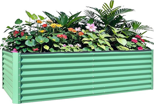 Domi Galvanized Raised Garden Bed, Outdoor Planter Garden Boxes Large Metal Planter Box for Gardening Vegetables Fruits Flowers, Green (8x4x2ft)