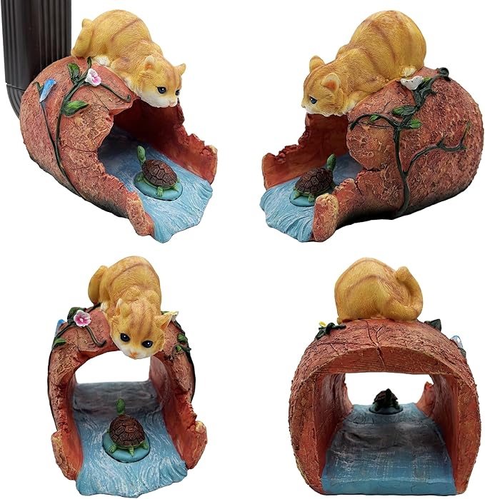 Funny Cat Garden Sculpture & Statue, Outdoor Decor Ornament, Gutter Diverter Rain, Downspout Extender, Eco-Friendly Resin, Splash Block, Perfect for 3"x4" Gutters, Unique Gift