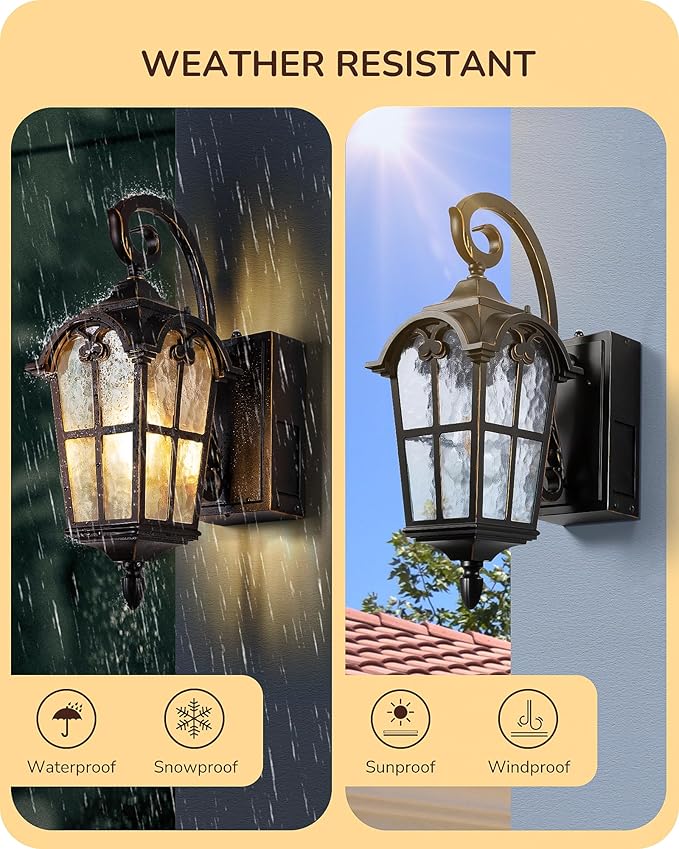 EDISHINE 2 Pack Dusk to Dawn Outdoor Wall Lights, Porch Lights with GFCI Outlet, Retro Black Outdoor Wall Lantern, Waterproof Outside Exterior Light Fixture for Front Door, Patio, Garage, E26 Socket