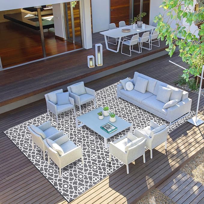 HEBE Outdoor Rug Waterproof 9x18, Plastic Straw Rug Camping Rug, Reversible Outdoor Patio Rugs RV Mat Clearance, Indoor Outside Floor Carpet for Porch,Deck,Camper,Balcony,Backyard