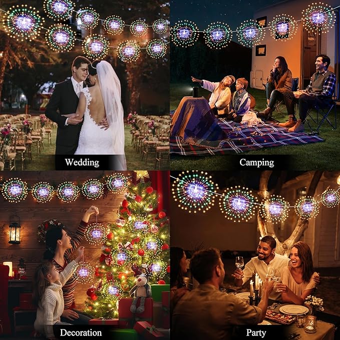 5 Pack 1000 LED Plug in Firework Lights Starburst Lights for Christmas Garden/Patio/Wedding/Party/Bedroom Outdoor or Indoor Decor，Waterproof Twinkle Light with 8 Modes(Multi Color)