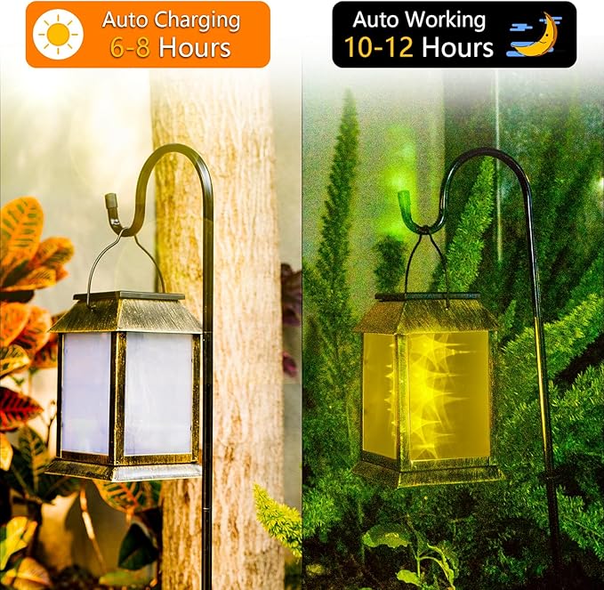 2 Pack Solar Lanterns Outdoor Waterproof, 3D Hanging Solar Lights, Type-C Rechargeable LED Pathway Lights with 2 Modes (Steady & Flashing), for Garden Decor, Patio, Yard, Camping