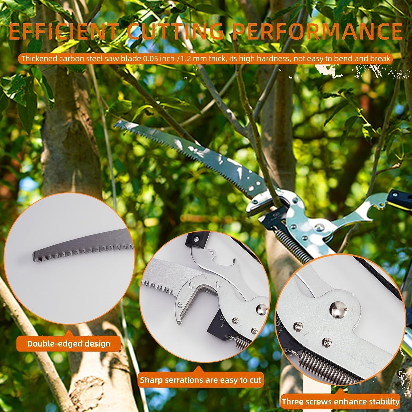 27FT Manual Pole Saw, Tree Branch Trimmer with 8-Section Fiberglass Handle, Sharp Steel Blade and Heavy-Duty Giant Pruning Scissors, Design for High Branch Trimming, Orange