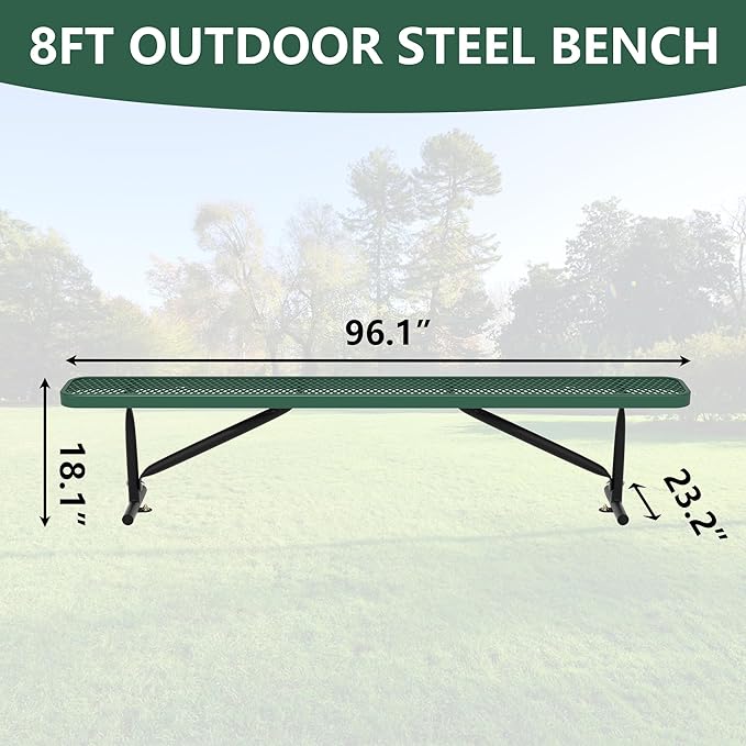 96" L Outdoor Metal Benches, Heavy Duty Garden Park Bench for Outside, Porch Chair Sports Backless Commercial Benches Mesh Bench for Shopping Mall, Store, Lawn, Park, Patio, Deck, Garden