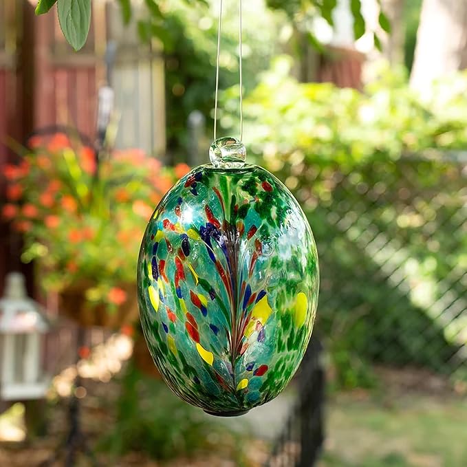 Echo Valley 4616 LED Solar Lanterns and Orbs, Luminous, Hand-Blown Art Glass, Green