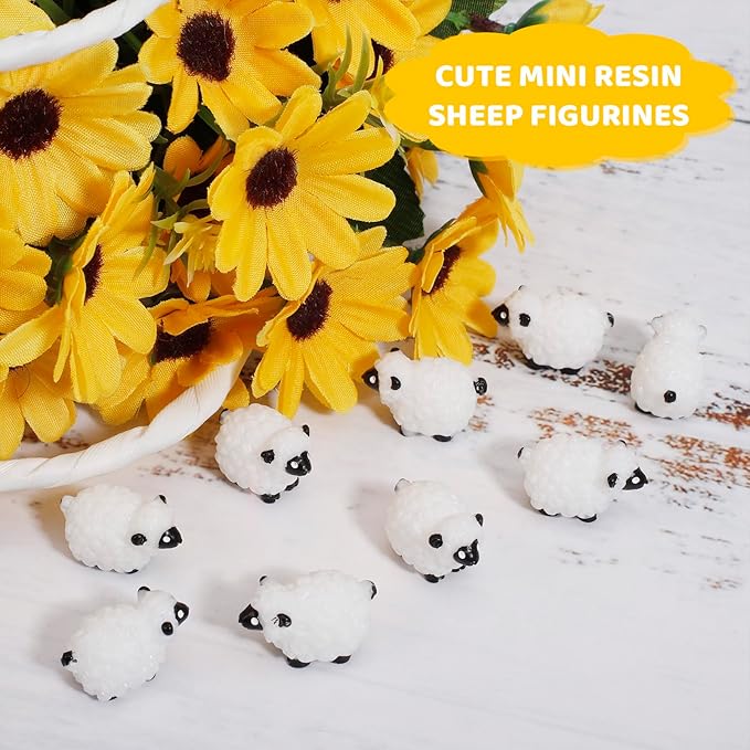 100Pcs Mini White Sheep Miniature Resin Sheep Figurines Cute Little Figurines Fairy Outdoor Moss Ornaments Landscape Figurines Garden DIY Ornament Accessories for Indoor Outdoor