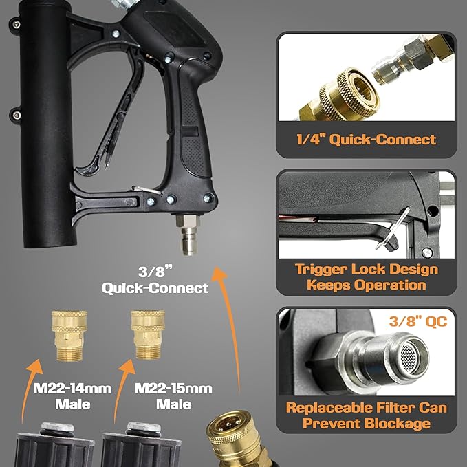 EDOU 20-Inch Dual Handle Pressure Washer Surface Cleaner, Wheels - Heavy Duty Composite Surface Pressure Washer - 4000 PSI Max - Includes 3/8-Inch Quick Connector Kit, Teflon Tape, Adapter Set