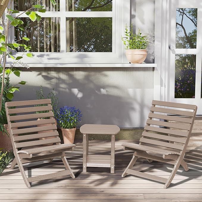 Adirondack Square Outdoor Side Table,2-Tier Storage Patio Side Table, HDPE End Tables for Backyard Pool Porch Garden Lawn(Teak)