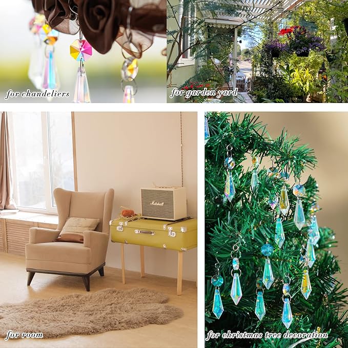 50pcs Colorful Crystal Icicle Prisms for Chandeliers, 38mm Chandelier Crystals Glass Prisms Pendants, Chandelier Crystals Replacement Parts with Octogan Beads for Wedding,Party Decoration