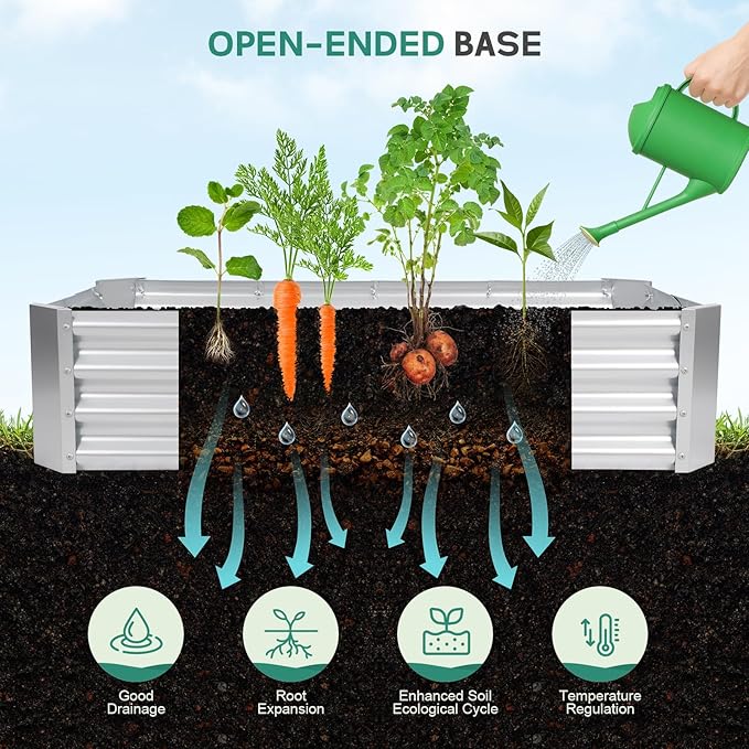 Galvanized Raised Garden Bed - 4x2x1ft Metal Garden Planter Box Outdoor | Steel Raised Bed Kit with Bracing Rods, Gloves for Gardening Vegetables Fruits and Flowers (Silver)