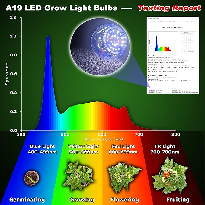 Grow Light Bulbs for Indoor Plants Full Spectrum,E26 A19 Grow LED Lamp Bulb 10W with Balanced Spectrum 5000K Red Blue for Seeds Greens Laboratory,School,Greenhouse, Indore Garden, Hydroponic,3Pack