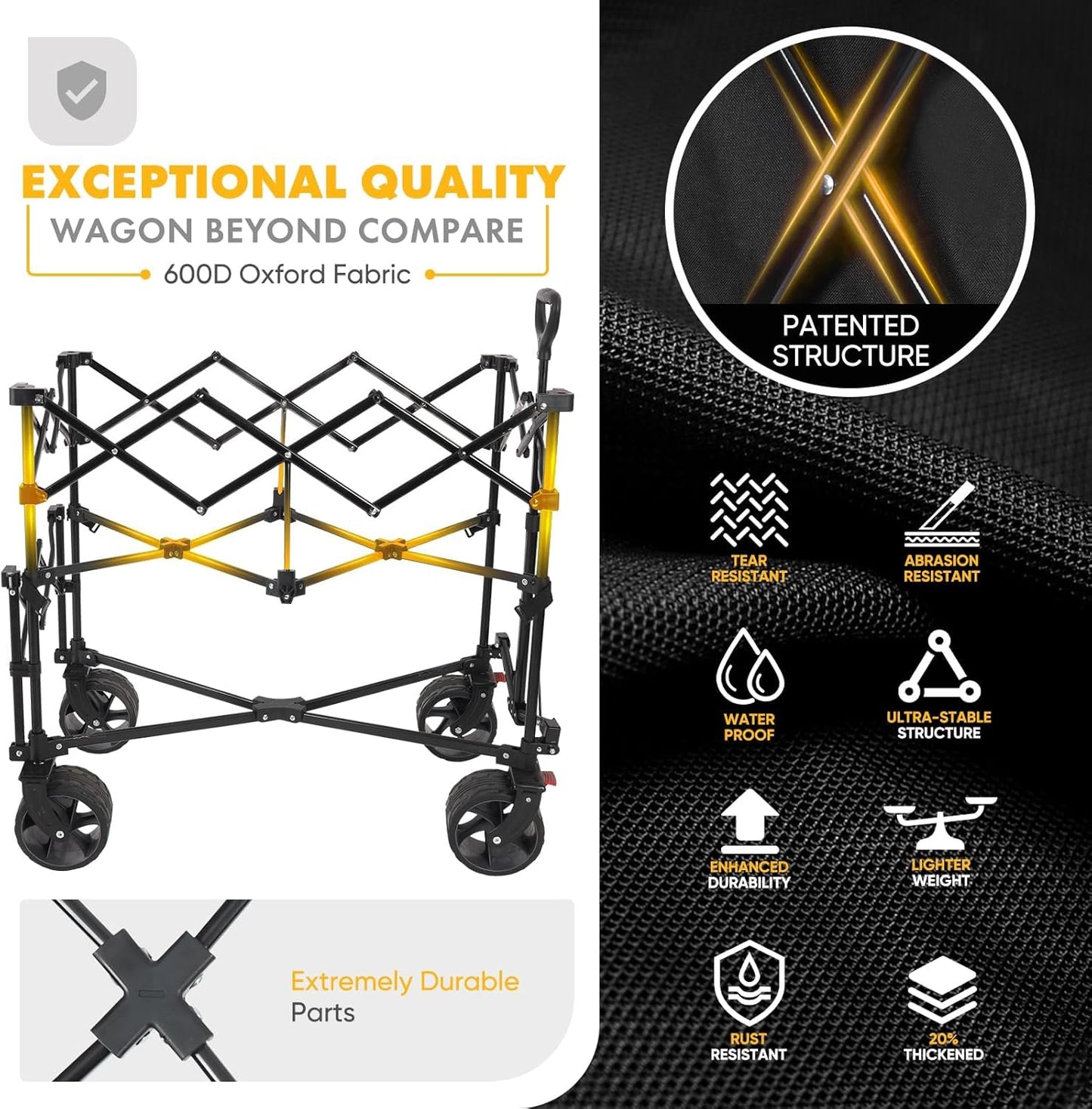 400L Large Capacity Folding Double Decker Wagon with Brakes, 48" Extra Long Extender Cart, 500lbs Heavy Duty Collapsible Wagons, All-Terrain Big Wheels for Camping, Sports, Shopping. Black