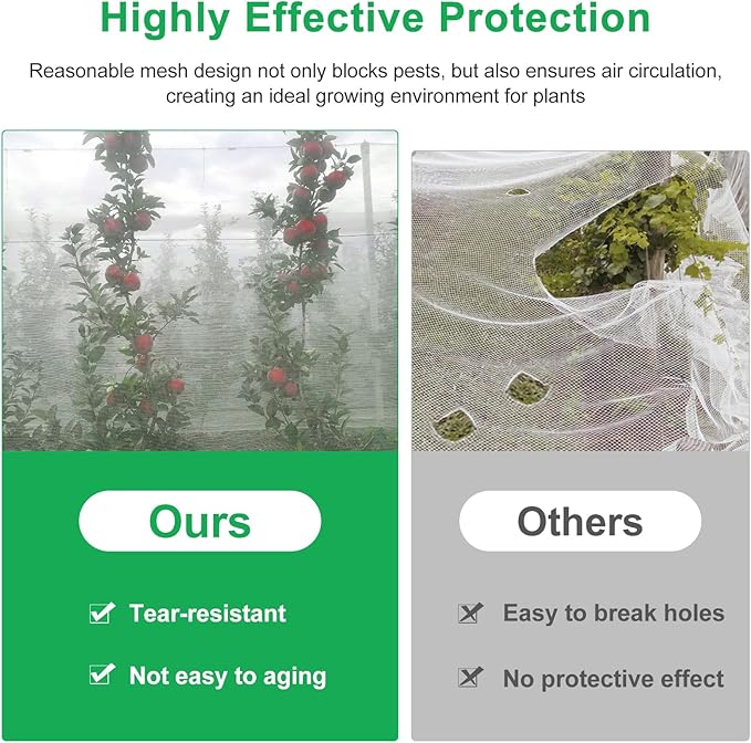 Garden Netting Pest Barrier, 6.5 X 16.4FT Insect Netting for Garden Raised Beds, Garden Bug Netting Plant Mesh for Blueberry Bushes, Figs, Plants, Vegetables Protection